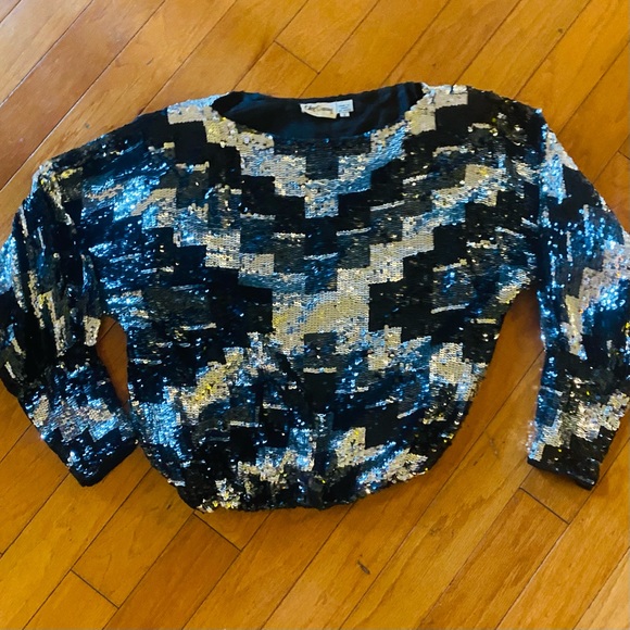 Vintage Sequins 70s Elastic Waist Disco Shirt - Picture 6 of 8